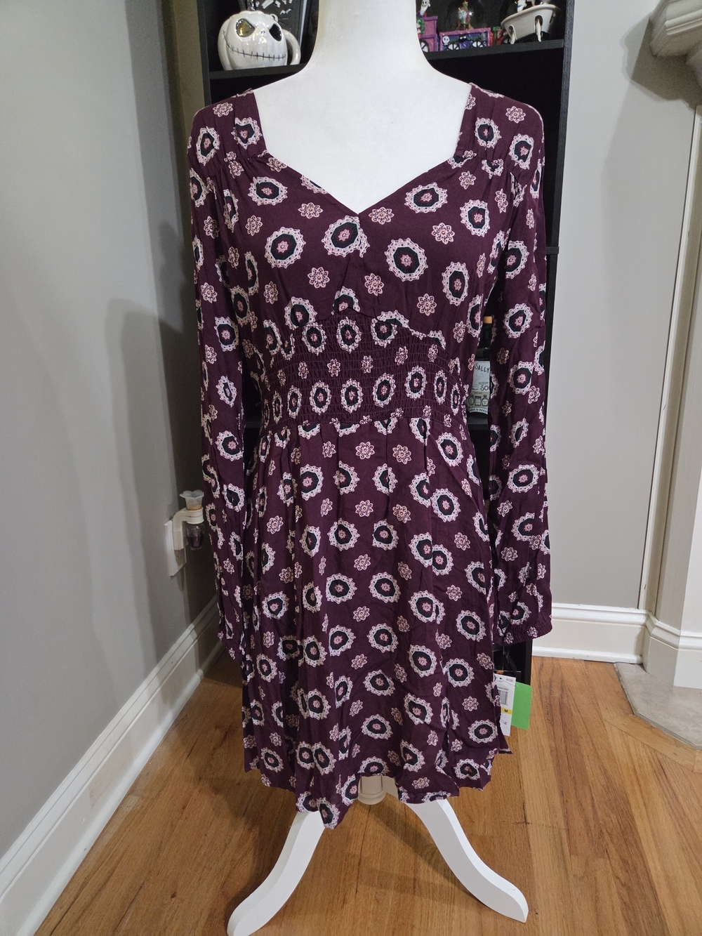 Takara Plum Floral Long-Sleeve Fit & Flare Dress Jrs.